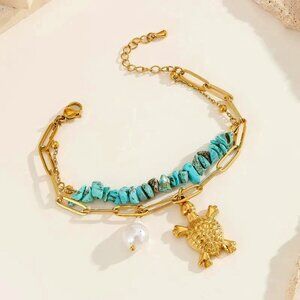 NEW!  SUPER CUTE SEA TURTLE AND PEARL BRACELET